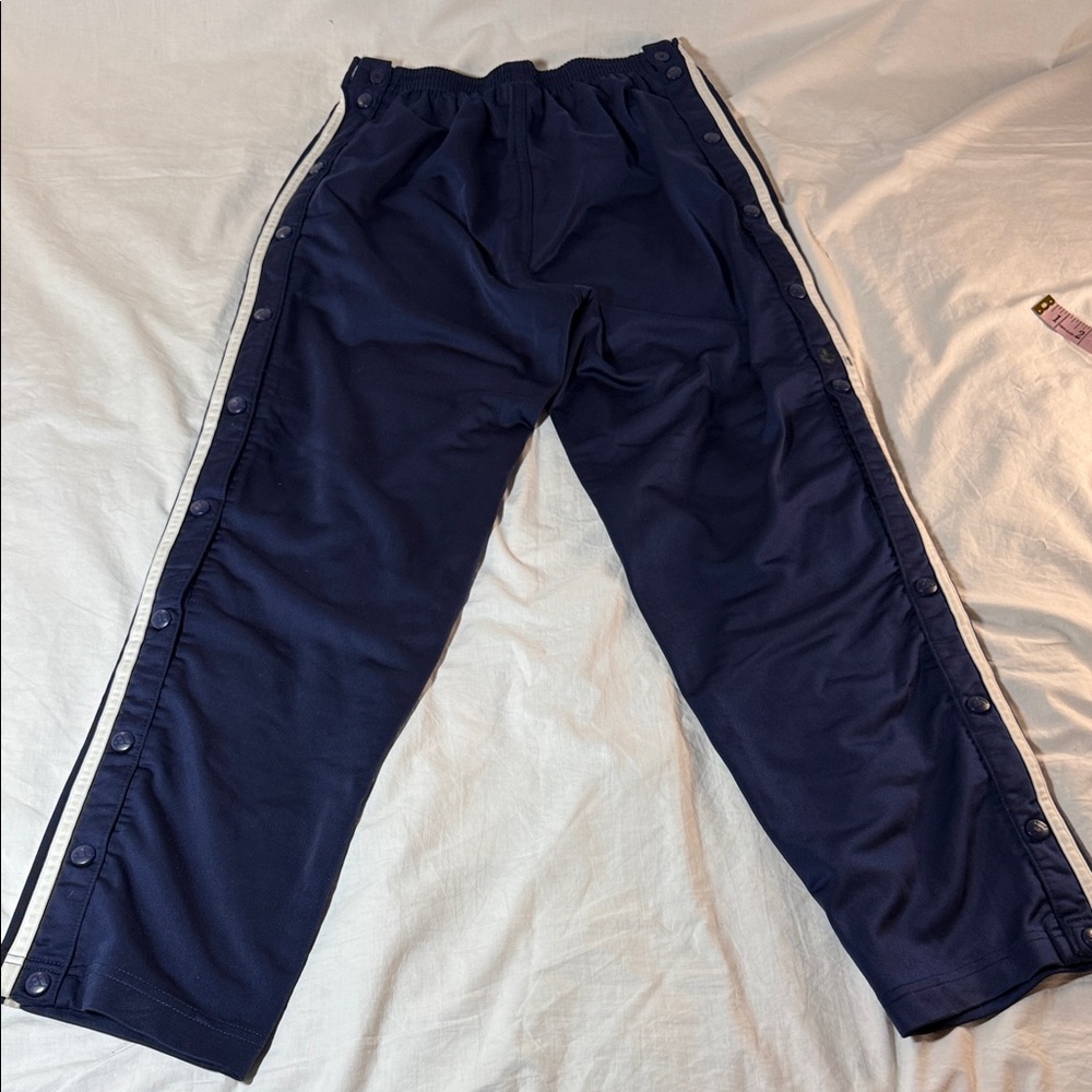 Vintage Adidas Mens Blue Joggers with White Stripes and Side Snaps - Picture 6 of 7